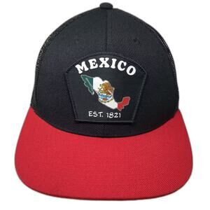 LOCAL Crowns Trucker Hat Black Red One Size Mexico Map Shield Patch Embroidered